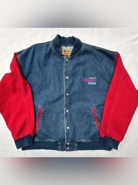 Vtg 90’s ID Wear Inaugural Seattle Roadster Show Embroidered Denim Bomber Jacket